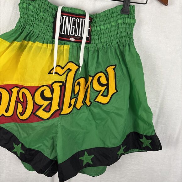 Vintage Ringside Satin Green Yellow Red Muay Thai Boxing Shorts Size XL - Picture 3 of 8
